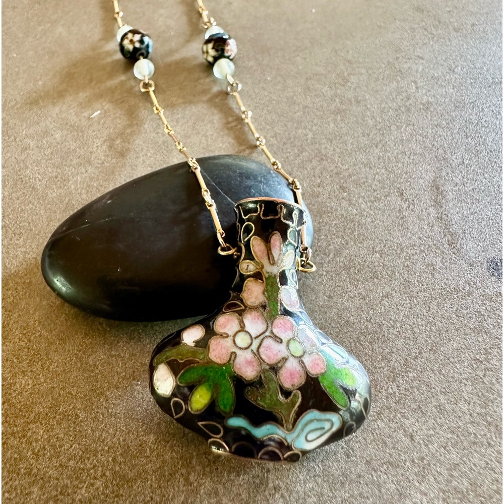 Vintage Cloisonné W/12K GF Chain Pendant EUC - Picture 3 of 5